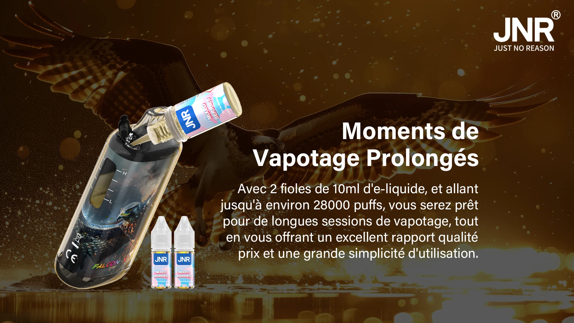 Remplissage Top Refill du JNR Falcon X Plus 28K facile et sans fuite pour vapoteurs débutants en France